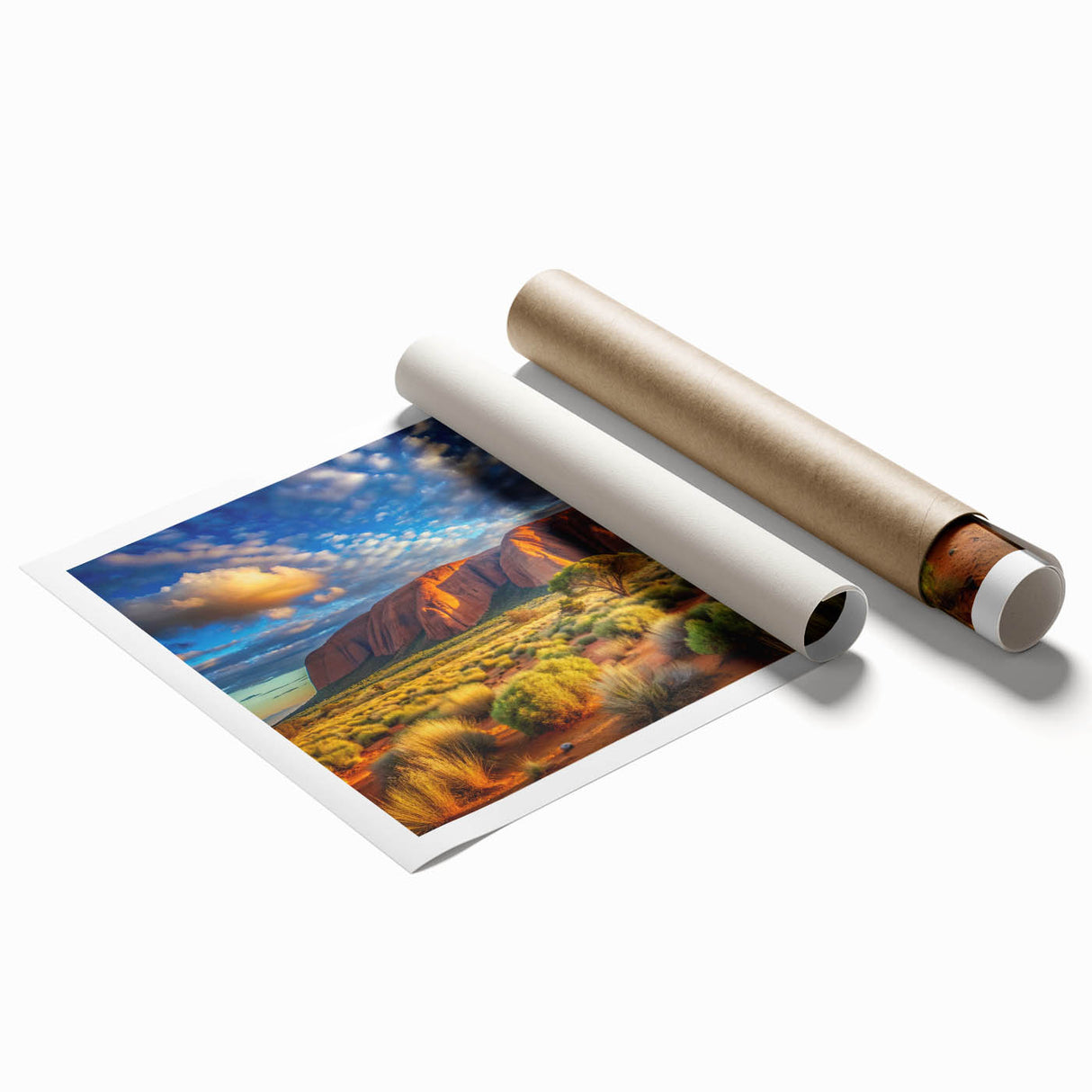 Extra large rolled print of Ayers Rock in Australia, featuring earthy red and orange tones.