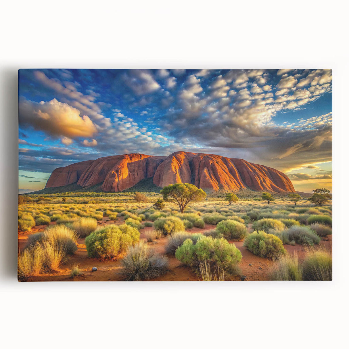 Black and white large art print of Ayers Rock on stretched canvas, suitable for kitchen wall art.