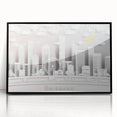 Large abstract wall art depicting the Brisbane skyline in muted gray and blue tones on a framed acrylic.
