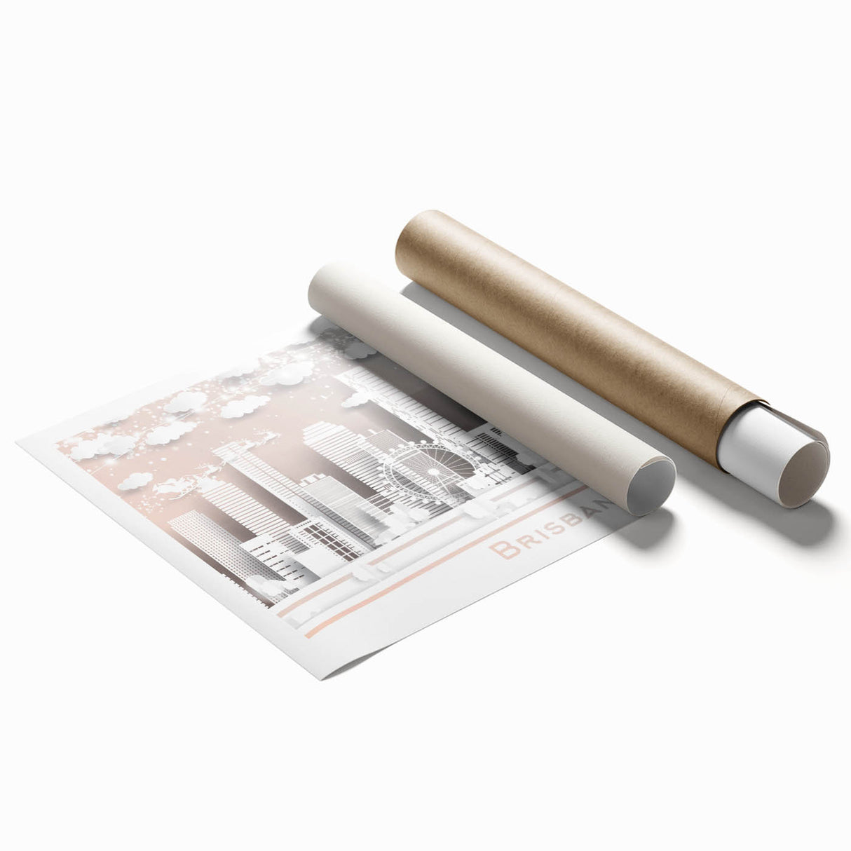 Extra large rolled print featuring a serene Brisbane scenery with pastel floral elements, ideal for classy bathroom wall art.