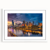 Extra large abstract art print of Melbourne scenery in muted gray tones on a framed white canvas.