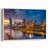 Framed canvas of Melbourne landscape in black and white, ideal for bedroom wall art.