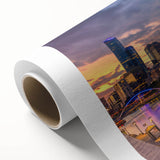 Art deco poster of Melbourne skyline in pastel shades on rolled canvas, ideal for nursery wall art.