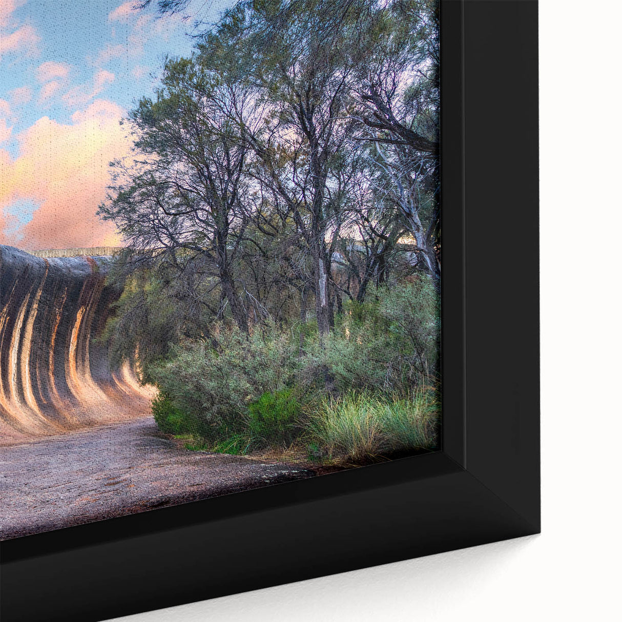 Extra large black wall art featuring a textured close-up of Perth, Australia, in colorful, vibrant hues on a framed canvas.