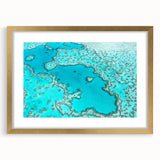 Abstract art print of Queensland scenery in gold frame with mat, featuring earthy tones, ideal for dining room decor.