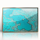 Mid-century modernist art depicting Queensland scenery in gold and green tones on a framed acrylic print.