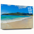 Acrylic print of a large abstract landscape in blue and green tones, ideal for bedroom or dining room decor.