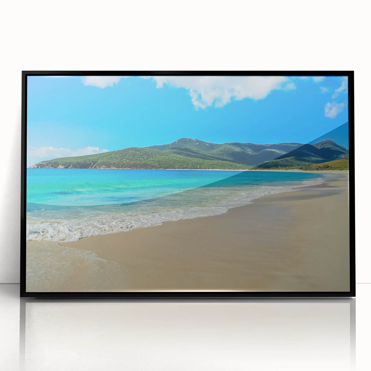 Large abstract wall art depicting the Tasmanian landscape in muted earth tones on a framed acrylic.