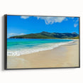 Framed canvas featuring a black and white Tasmanian landscape, ideal for bedroom wall decor.