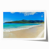 Rolled print of a Tasmanian landscape featuring vibrant greenery and muted sky, ideal for dining room wall art.