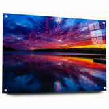 Acrylic print of a serene Manitoba landscape in muted green and blue tones, suitable for bedroom or dining room decor.