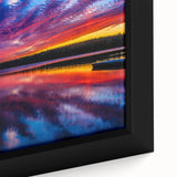 Textured black wall art depicting a Manitoba, Canada scenery in vibrant colors on a framed canvas.