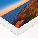 Art deco poster of Newfoundland scenery in muted blue and green tones on rolled canvas, suitable for dining room decor.