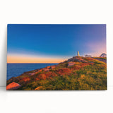 Black and white photograph of a Newfoundland coastal scene on stretched canvas, ideal for kitchen wall art.