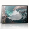 Large abstract wall art depicting a serene Ontario landscape in muted earth tones, framed in black acrylic.