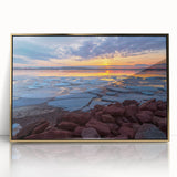 Acrylic print of Prince Edward Island scenery in gold frame, featuring mid-century modernist style.