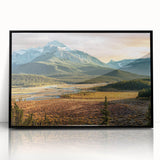 Large abstract wall art depicting Saskatchewan scenery in muted earth tones on a framed acrylic, suitable for modern decor.