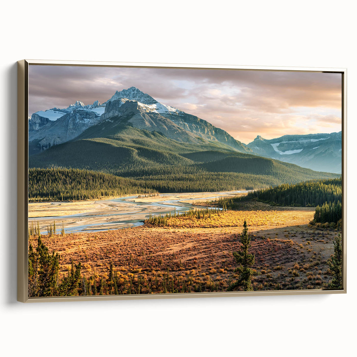 Framed canvas wall art featuring a vintage-style landscape of Saskatchewan, with muted earth tones, ideal for bedroom decor.