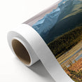 Art deco poster of Saskatchewan scenery in pastel shades on rolled canvas, ideal for nursery wall art.
