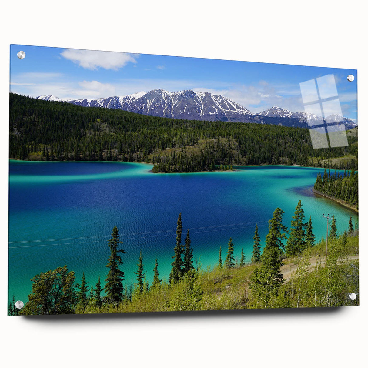 Acrylic glass print of a Yukon, Canada scenery in muted earth tones, suitable for bedroom or dining room decor.