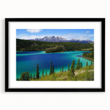 Abstract art print of a vibrant Yukon scenery on a textured, extra large canvas, framed in black.