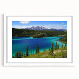 Abstract art print of Yukon scenery in muted earth tones on a framed canvas, ideal for dining room decor.