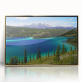 Mid-century modernist style large art print of Yukon landscape in gold frame, featuring muted earth tones.