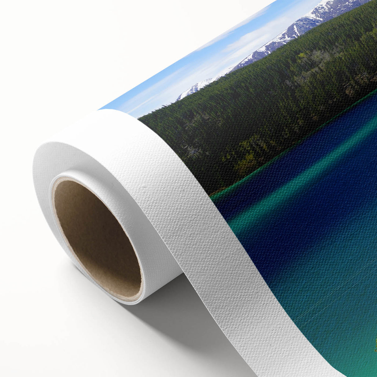 Art Deco style poster of Yukon scenery in muted earth tones on rolled canvas, ideal for nursery wall art.