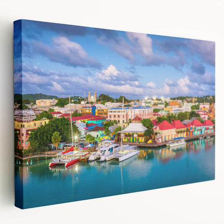 Caribbean beach scene on stretched canvas, featuring vivid blue and turquoise tones, ideal for kitchen wall art.