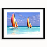 Extra large, textured abstract art print featuring vibrant Caribbean scenery on a framed black mat.