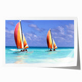 Extra large rolled print of a Caribbean Barbados scenery with vibrant blue and green tones.