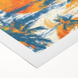 Art deco poster of a Caribbean Bermuda scenery in muted turquoise and pink hues on rolled canvas.