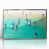 Framed acrylic print of a Caribbean scene with vivid blue and green tones, ideal for modern art wall decor.