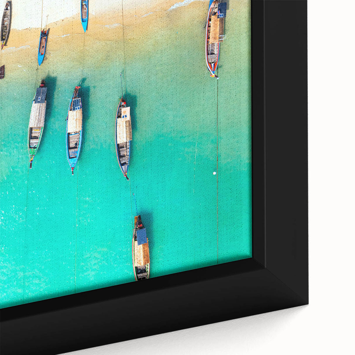 Extra large framed canvas featuring a textured depiction of a vibrant Caribbean scenery, ideal for living room decor.