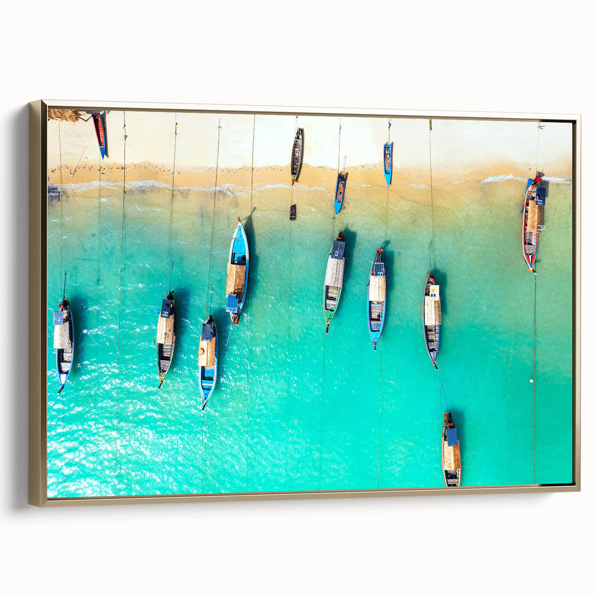 Framed canvas depicting a vintage Caribbean landscape in muted earth tones, ideal for bedroom wall art.