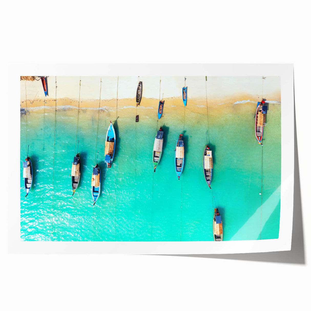 Extra large rolled print of a Caribbean scenery with vibrant blue and green tones, ideal for art wall dining room.