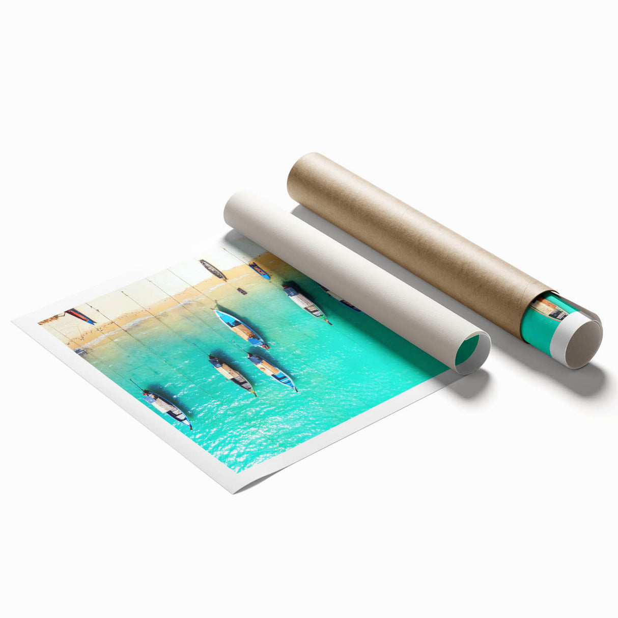 Extra large rolled print of a serene Caribbean scenery with lush florals in vibrant hues, ideal for classy bathroom wall art.