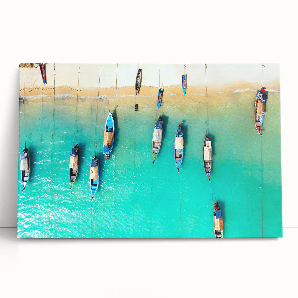 Black and white stretched canvas featuring a serene Caribbean beach scene, ideal for kitchen wall art.
