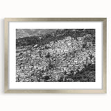 Extra large abstract art print featuring textured Caribbean scenery in muted blue and green, framed in silver.