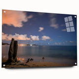 Acrylic print of a Caribbean Martinique scenery in vivid blue and green tones, suitable for dining room or bedroom decor.