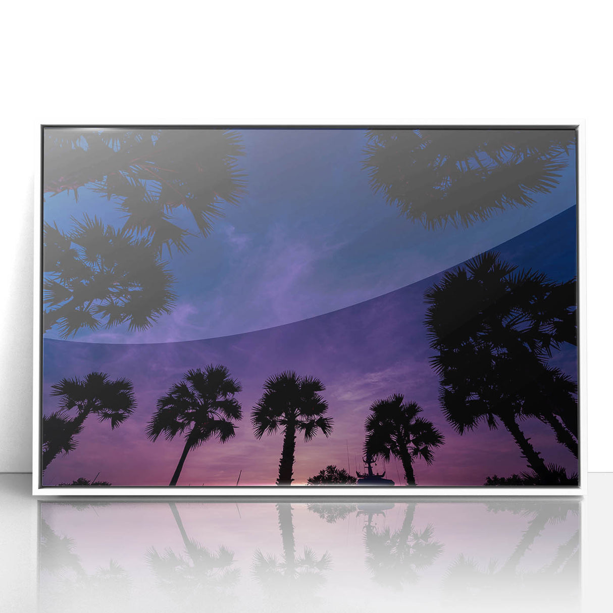 Mid-century modernist art depicting a serene Puerto Rican landscape on a framed acrylic print.