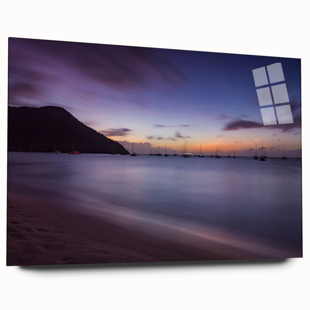 Large abstract depiction of Saint Lucia in vibrant blues and greens on acrylic glass, ideal for bedroom or dining room art.