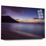 Large abstract depiction of Saint Lucia in vibrant blues and greens on acrylic glass, ideal for bedroom or dining room art.