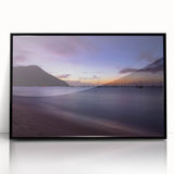 Large abstract wall art depicting the Caribbean Saint Lucia scenery in muted blue and green tones, framed in black acrylic.