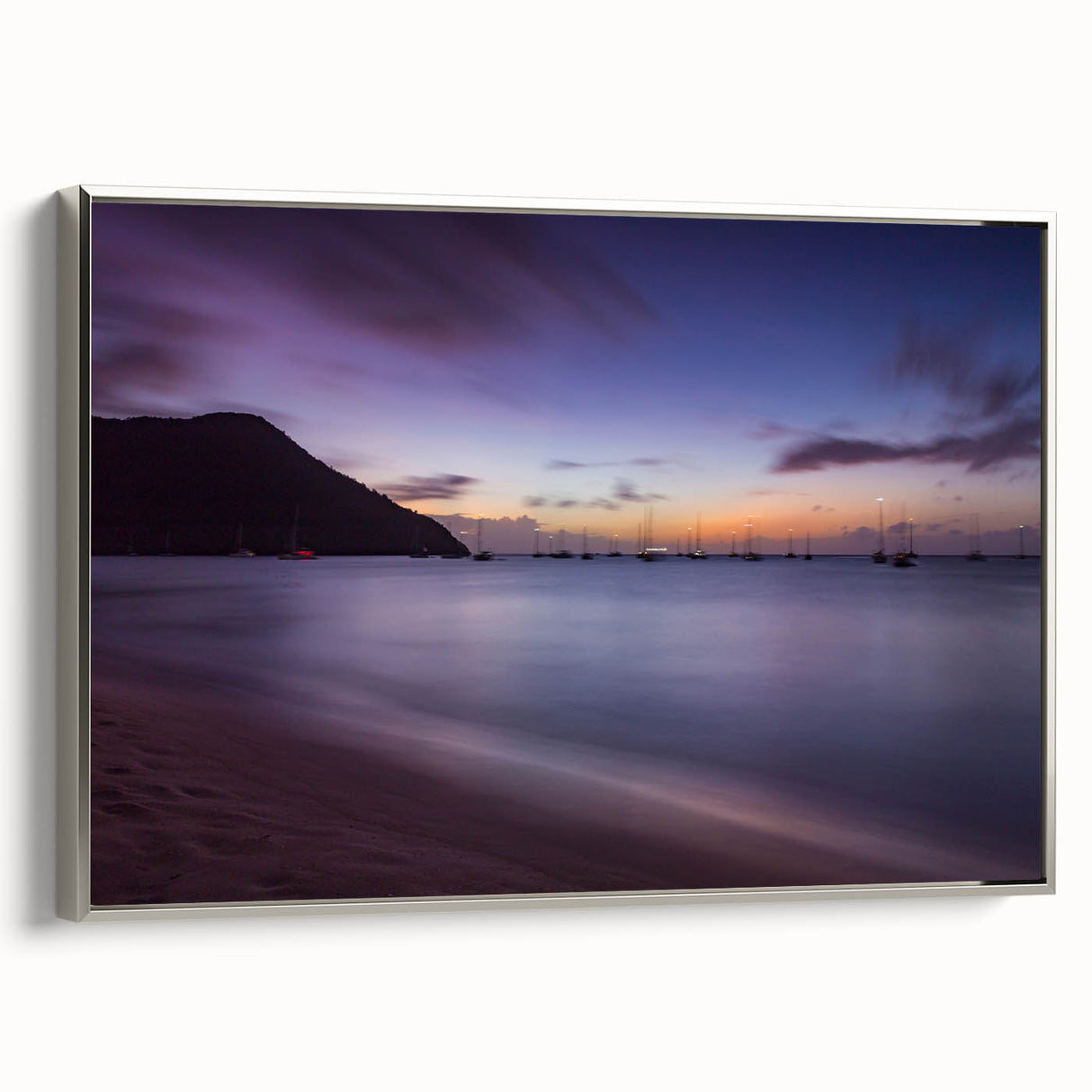 Framed canvas landscape art painting depicting the scenic Caribbean coastline of Saint Lucia in vibrant colors.