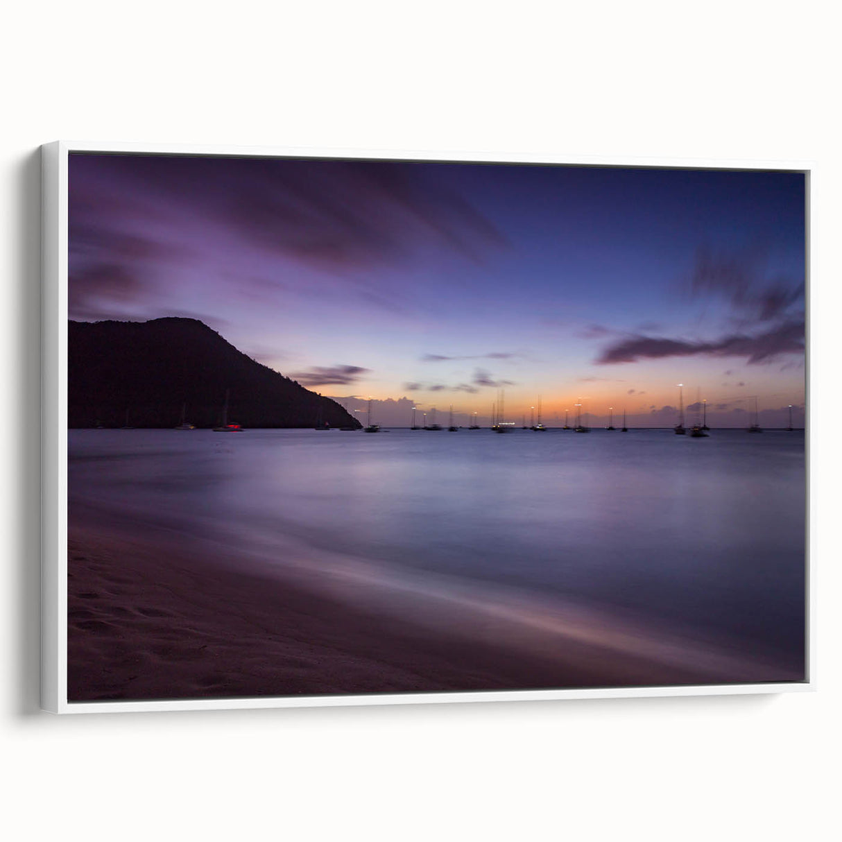 Vintage poster art of Saint Lucia scenery on framed canvas, featuring vibrant colors, ideal for living room decor.
