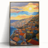 Art Deco style poster of Caribbean Saint Vincent scenery in gold frame, acrylic print, ideal for modern nursery wall art.