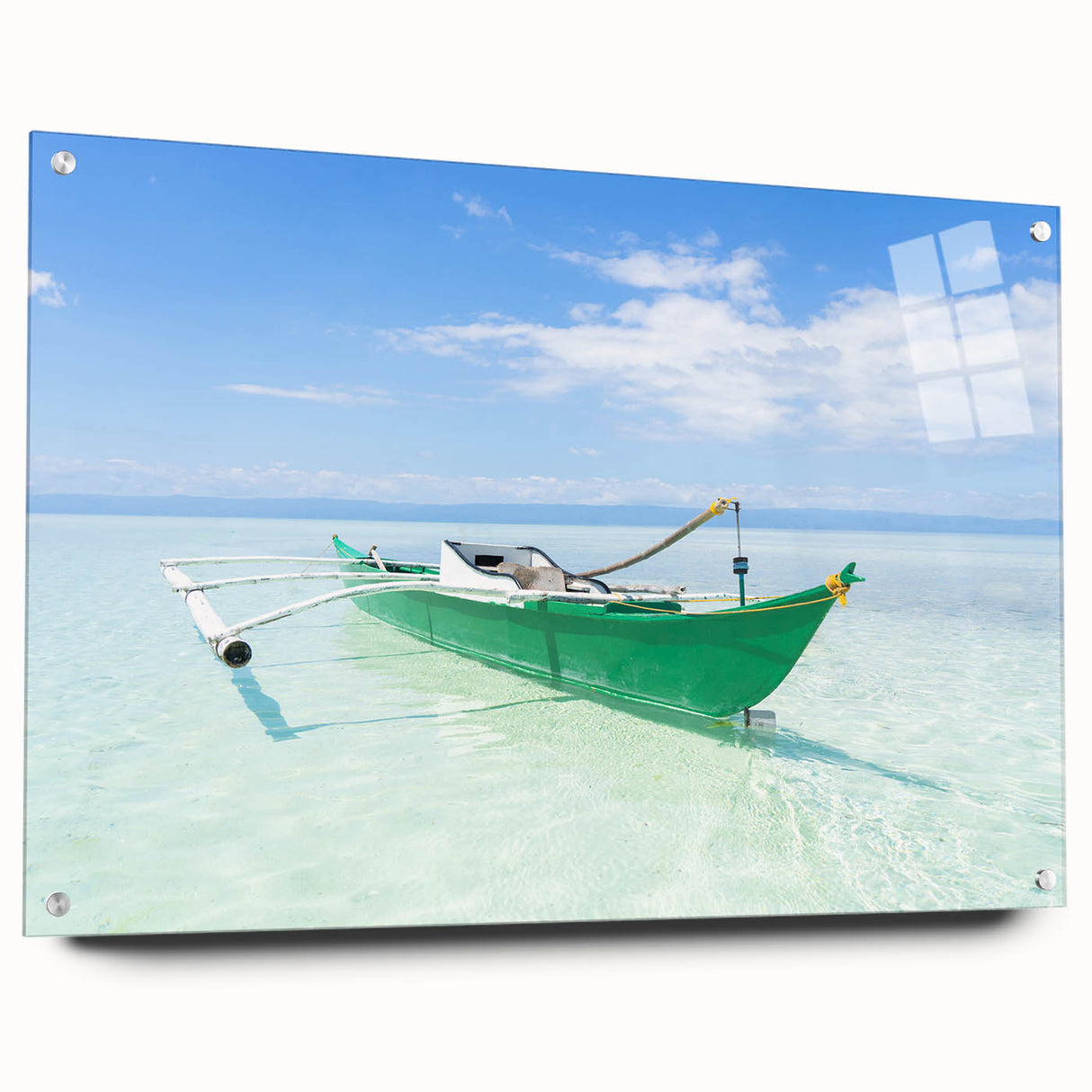 Acrylic print of the Caribbean Virgin Islands in vibrant blues and greens, ideal for dining room decor.