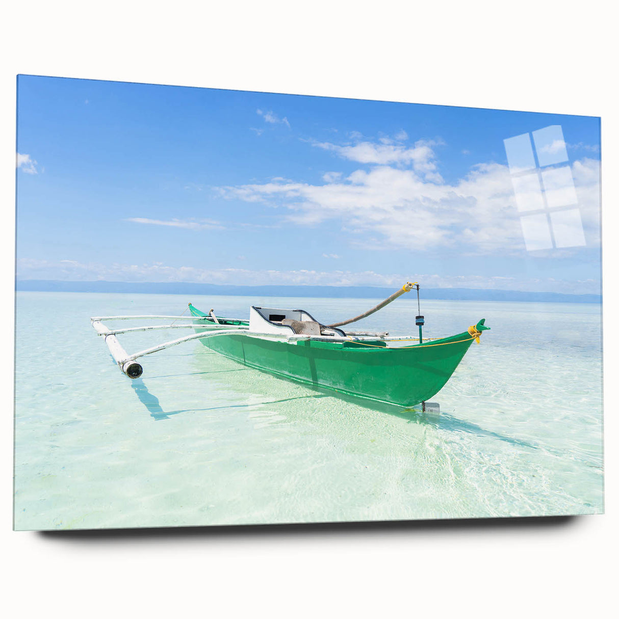 Acrylic print of the Caribbean Virgin Islands in vibrant blues and greens, ideal for bedroom or dining room art.