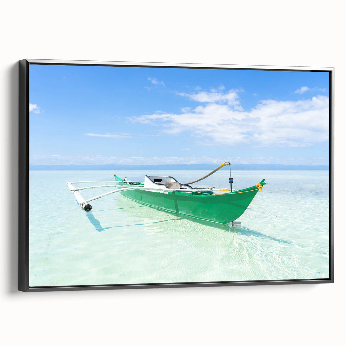 Black and white framed canvas of Caribbean Virgin Islands landscape, ideal for bedroom wall decor.